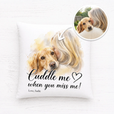 Custom Pet Watercolor Pillow "Cuddle me" from Your Photo – 16" x 16"