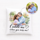 Custom Watercolor Pillow "Cuddle me" from Your Photo – 16" x 16"