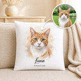 Custom Pet Watercolor Pillow "Cuddle me" from Your Photo – 16" x 16"