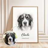 Custom Black/White Pet Watercolor Portrait from Your Photo