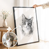 Custom Black/White Pet Watercolor Portrait from Your Photo